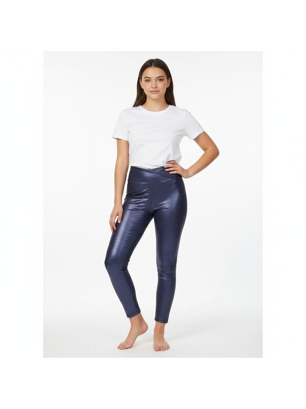Aerie Offline Blue Metallic Short Court Crossover Leggings Size XL